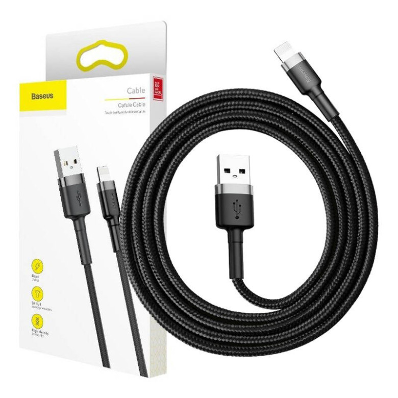 Baseus Cafule 1,5A 2 m-es Lightning USB-kábel (szürke-fekete) Baseus Cafule 1,5A 2 m-es Lightning USB-kábel (szürke-fekete)