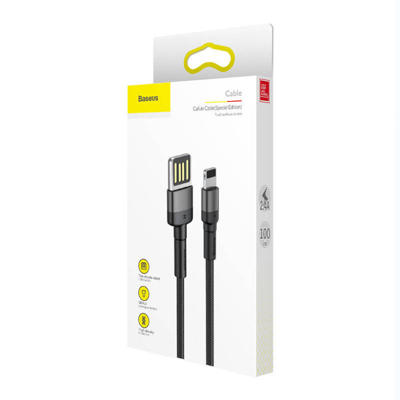 Baseus Cafule 2,4A 1 m-es Lightning USB-kábel (kétoldalas) (szürke-fekete) Baseus Cafule 2,4A 1 m-es Lightning USB-kábel (kétoldalas) (szürke-fekete)