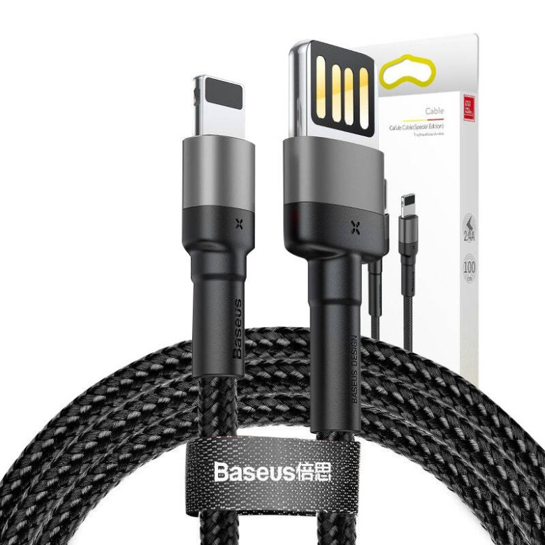 Baseus Cafule 2,4A 1 m-es Lightning USB-kábel (kétoldalas) (szürke-fekete) Baseus Cafule 2,4A 1 m-es Lightning USB-kábel (kétoldalas) (szürke-fekete)