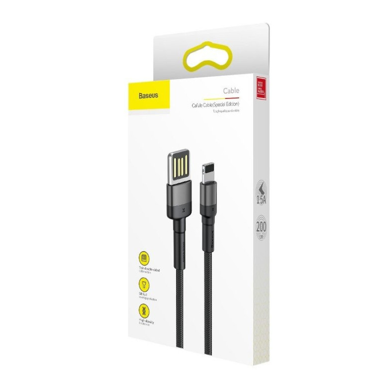 Baseus Cafule 1,5A 2 m-es Lightning USB-kábel (kétoldalas) (szürke-fekete) Baseus Cafule 1,5A 2 m-es Lightning USB-kábel (kétoldalas) (szürke-fekete)