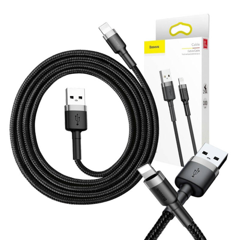 Baseus Cafule 2.4A Lightning USB-kábel 1 m (szürke-fekete) Baseus Cafule 2.4A Lightning USB-kábel 1 m (szürke-fekete)