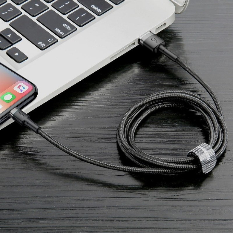 Baseus Cafule 2.4A Lightning USB-kábel 1 m (szürke-fekete) Baseus Cafule 2.4A Lightning USB-kábel 1 m (szürke-fekete)
