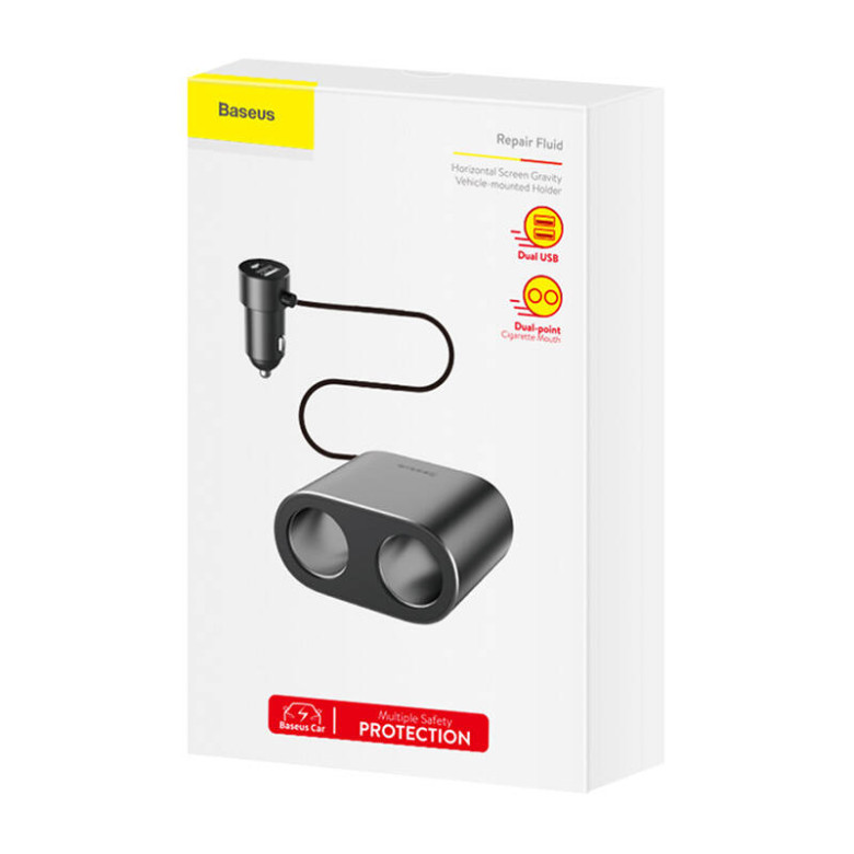 Baseus 2xUSB szivargyújtó elosztó, 3,1A, 100W (fekete) Baseus 2xUSB szivargyújtó elosztó, 3,1A, 100W (fekete)
