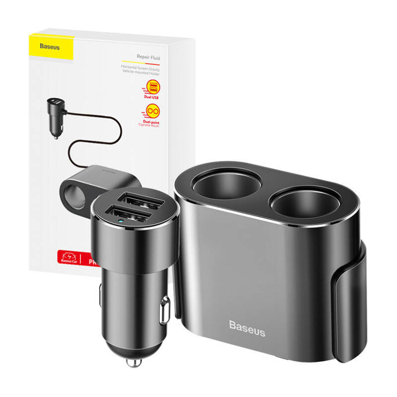 Baseus 2xUSB szivargyújtó elosztó, 3,1A, 100W (fekete) Baseus 2xUSB szivargyújtó elosztó, 3,1A, 100W (fekete)