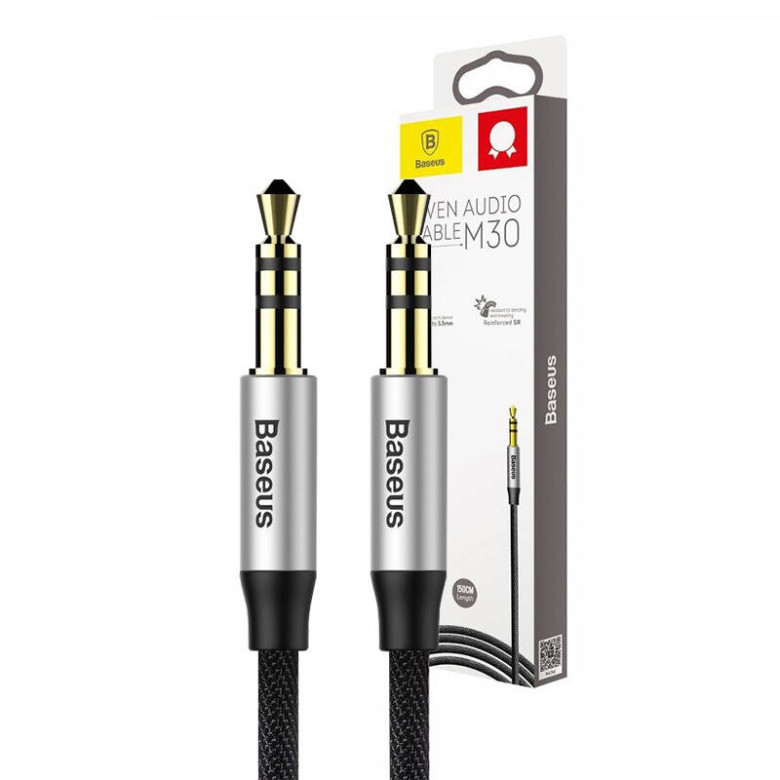 3,5 mm-es mini jack audiokábel AUX Baseus Yiven 1,5 m (fekete és ezüst)