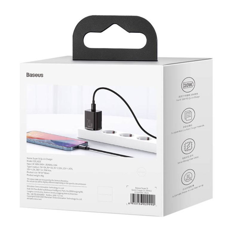 Baseus Super Si gyorstöltő 1C 20W (fekete) Baseus Super Si gyorstöltő 1C 20W (fekete)