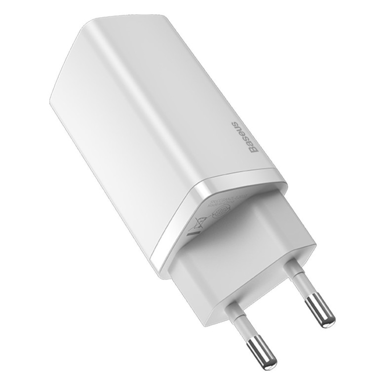 Baseus GaN2 Lite fali töltő, USB + USB-C, 65 W, EU (fehér) Baseus GaN2 Lite fali töltő, USB + USB-C, 65 W, EU (fehér)