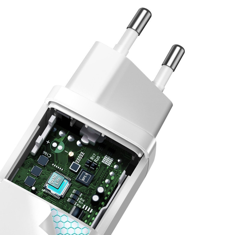 Baseus GaN2 Lite fali töltő, USB + USB-C, 65 W, EU (fehér) Baseus GaN2 Lite fali töltő, USB + USB-C, 65 W, EU (fehér)