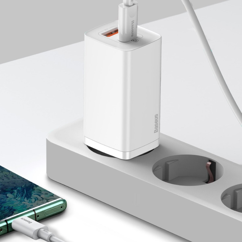 Baseus GaN2 Lite fali töltő, USB + USB-C, 65 W, EU (fehér) Baseus GaN2 Lite fali töltő, USB + USB-C, 65 W, EU (fehér)