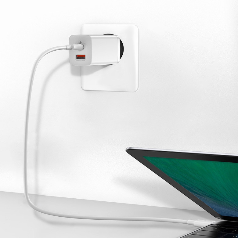 Baseus GaN2 Lite fali töltő, USB + USB-C, 65 W, EU (fehér) Baseus GaN2 Lite fali töltő, USB + USB-C, 65 W, EU (fehér)