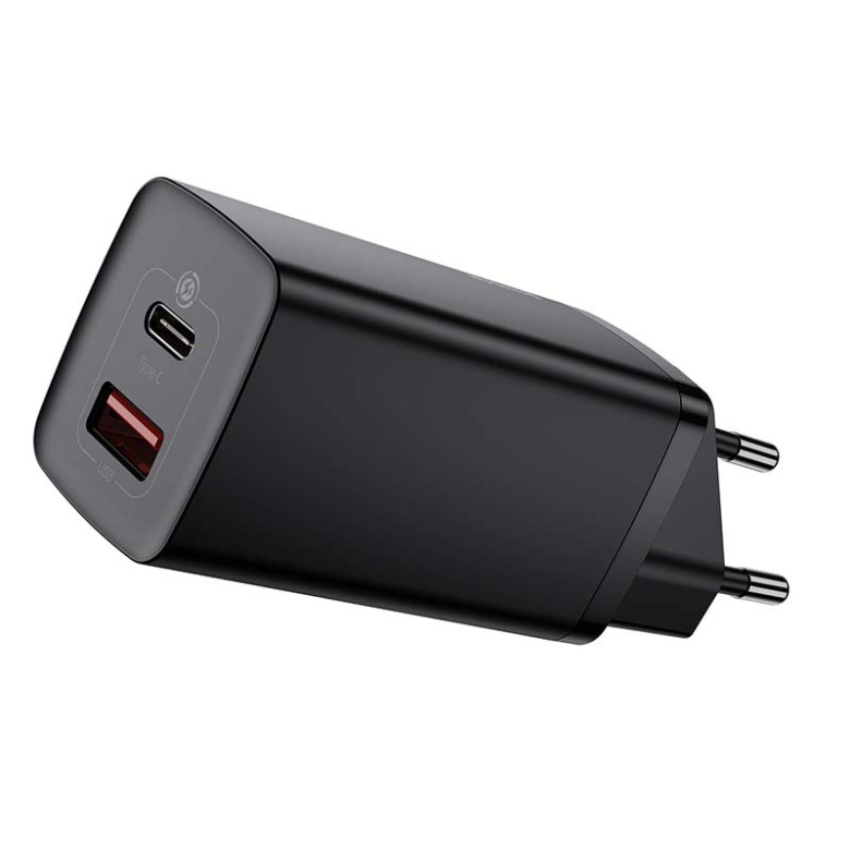 Baseus GaN2 Lite fali töltő, USB + USB-C, 65 W, EU (fekete) Baseus GaN2 Lite fali töltő, USB + USB-C, 65 W, EU (fekete)