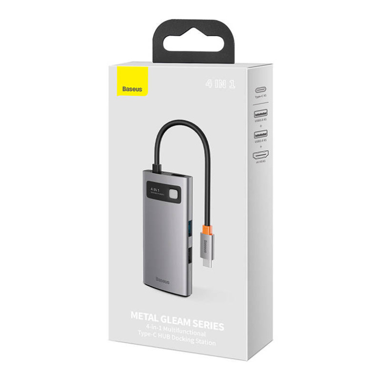 Baseus Metal Gleam Series 4 az 1-ben hub, USB-C - USB 3.0 + USB 2.0 + HDMI + USB-C PD (szürke) Baseus Metal Gleam Series 4 az 1-ben hub, USB-C - USB 3.0 + USB 2.0 + HDMI + USB-C PD (szürke)