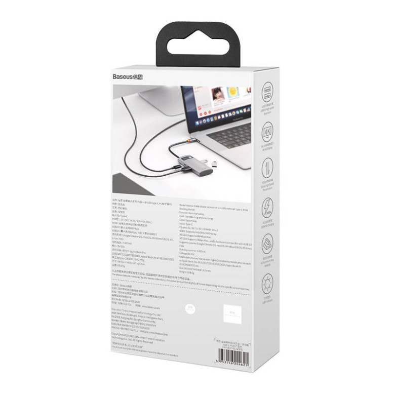 Baseus Metal Gleam Series 4 az 1-ben hub, USB-C - USB 3.0 + USB 2.0 + HDMI + USB-C PD (szürke) Baseus Metal Gleam Series 4 az 1-ben hub, USB-C - USB 3.0 + USB 2.0 + HDMI + USB-C PD (szürke)