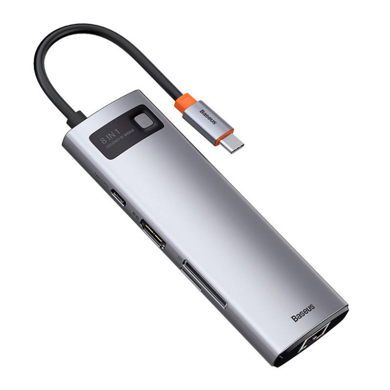 Baseus Metal Gleam Series 8 az 1-ben hub, USB-C - 3x USB 3.0 + HDMI + USB-C PD + Ethernet RJ45 + microSD / SD Baseus Metal Gleam Series 8 az 1-ben hub, USB-C - 3x USB 3.0 + HDMI + USB-C PD + Ethernet RJ45 + microSD / SD