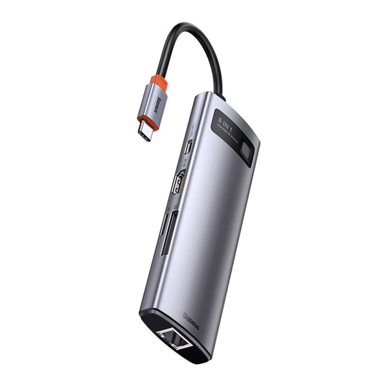 Baseus Metal Gleam Series 8 az 1-ben hub, USB-C - 3x USB 3.0 + HDMI + USB-C PD + Ethernet RJ45 + microSD / SD Baseus Metal Gleam Series 8 az 1-ben hub, USB-C - 3x USB 3.0 + HDMI + USB-C PD + Ethernet RJ45 + microSD / SD