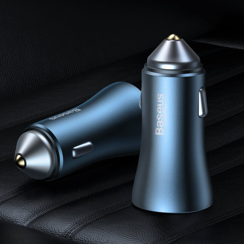 Baseus Golden Contactor Pro autós töltő, USB + USB-C, QC4.0 +, PD, SCP, 40 W (kék) + USB-C-Lightning kábel, 1 m (kék)