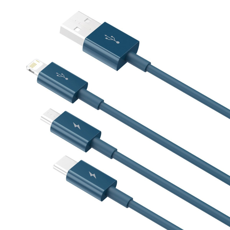 Baseus Superior Series 3 az 1-ben USB-kábel, USB-Micro USB / USB-C / Lightning, 3,5 A, 1,5 m (kék) Baseus Superior Series 3 az 1-ben USB-kábel, USB-Micro USB / USB-C / Lightning, 3,5 A, 1,5 m (kék)