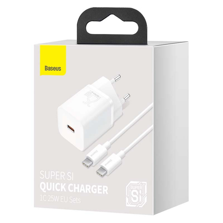 Baseus Super Si gyorstöltő 1C 25W adapter USB-C-USB-C 1 m-es kábellel (fehér) Baseus Super Si gyorstöltő 1C 25W adapter USB-C-USB-C 1 m-es kábellel (fehér)