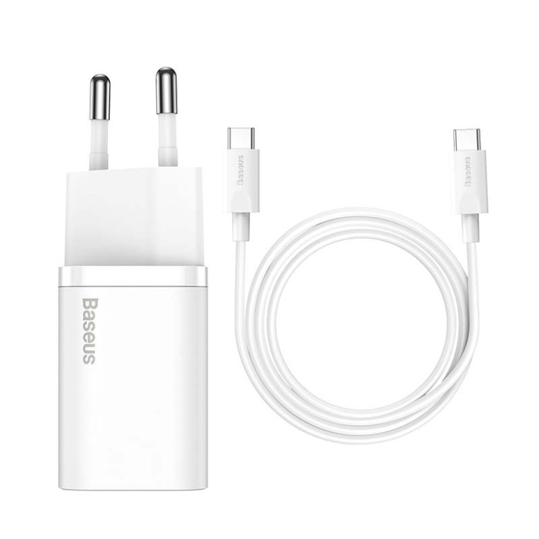 Baseus Super Si gyorstöltő 1C 25W adapter USB-C-USB-C 1 m-es kábellel (fehér) Baseus Super Si gyorstöltő 1C 25W adapter USB-C-USB-C 1 m-es kábellel (fehér)