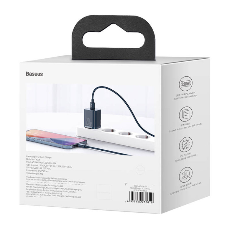Baseus Super Si gyorstöltő 1C 20W (kék) Baseus Super Si gyorstöltő 1C 20W (kék)