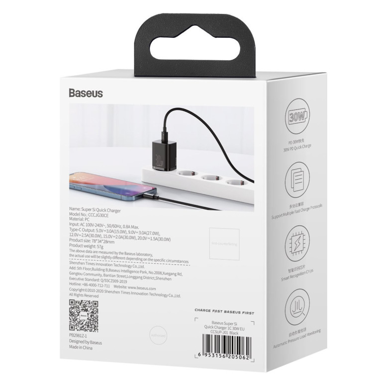 Baseus Super Si gyorstöltő 1C 30W (fekete) Baseus Super Si gyorstöltő 1C 30W (fekete)