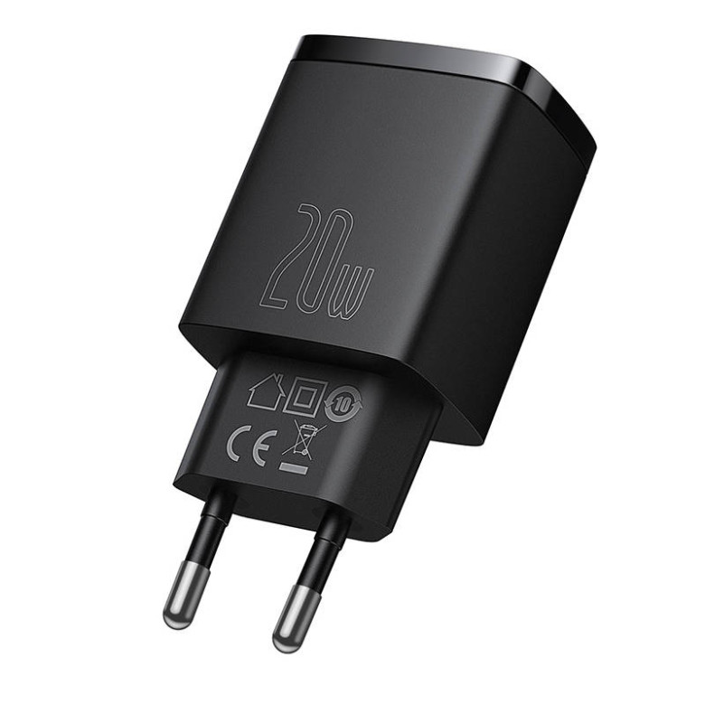 Baseus kompakt gyorstöltő, USB, USB-C, 20 W (fekete) Baseus kompakt gyorstöltő, USB, USB-C, 20 W (fekete)