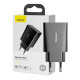 Baseus speed mini gyorstöltő, USB + USB-C, PD, 3A, 20 W (fekete)