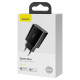 Baseus speed mini gyorstöltő, USB + USB-C, PD, 3A, 20 W (fekete)
