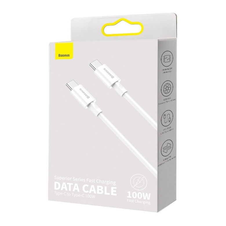 Baseus Superior sorozatú USB-C-USB-C kábel, 100 W, 1 m (fehér) Baseus Superior sorozatú USB-C-USB-C kábel, 100 W, 1 m (fehér)