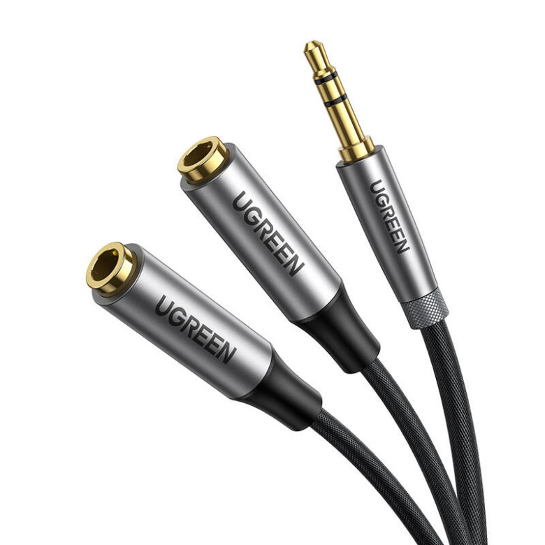 AUX UGREEN audio elosztó 3,5 mm-es jack kábel, 20 cm - szürke