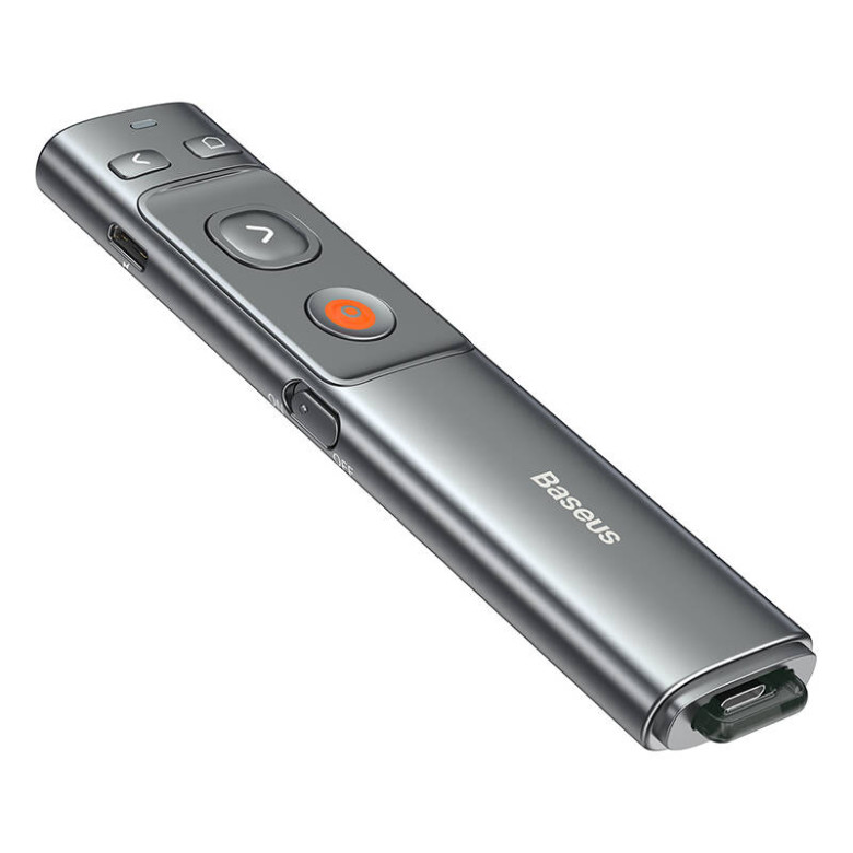Baseus Orange Dot multifunkcionális távirányító prezentációkhoz, lézermutatóval, újratölthető (szürke) Baseus Orange Dot multifunkcionális távirányító prezentációkhoz, lézermutatóval, újratölthető (szürke)