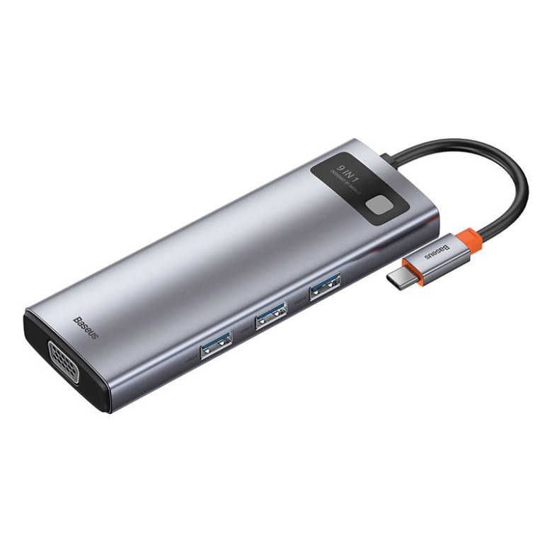 Baseus Metal Gleam Series 9 az 1-ben hub, USB-C - 3x USB 3.0 + HDMI + USB-C PD + Ethernet RJ45 + microSD / SD + VGA Baseus Metal Gleam Series 9 az 1-ben hub, USB-C - 3x USB 3.0 + HDMI + USB-C PD + Ethernet RJ45 + microSD / SD + VGA