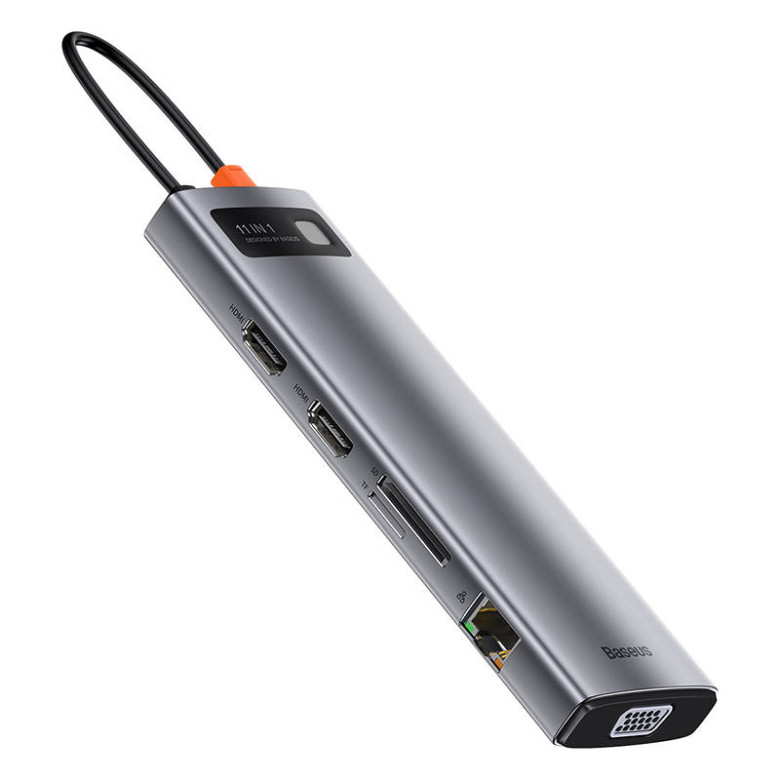 Baseus Metal Gleam Series 11 az 1-ben hub, USB-C - 3x USB 3.0 + 2x HDMI + USB-C PD + Ethernet RJ45 + microSD / SD + VGA + AUX Baseus Metal Gleam Series 11 az 1-ben hub, USB-C - 3x USB 3.0 + 2x HDMI + USB-C PD + Ethernet RJ45 + microSD / SD + VGA + AUX