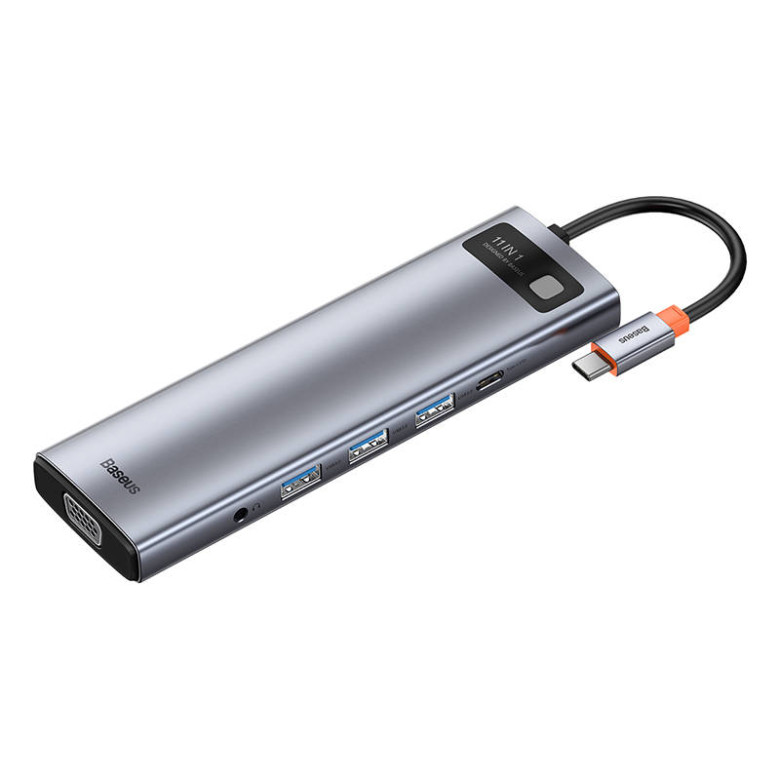 Baseus Metal Gleam Series 11 az 1-ben hub, USB-C - 3x USB 3.0 + 2x HDMI + USB-C PD + Ethernet RJ45 + microSD / SD + VGA + AUX Baseus Metal Gleam Series 11 az 1-ben hub, USB-C - 3x USB 3.0 + 2x HDMI + USB-C PD + Ethernet RJ45 + microSD / SD + VGA + AUX