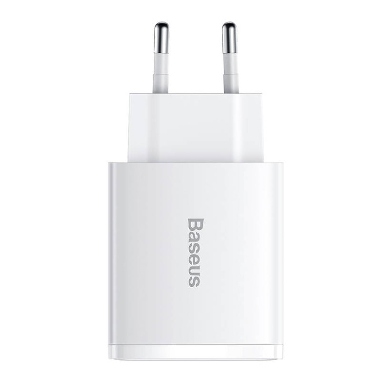 Baseus kompakt gyorstöltő, 2xUSB, USB-C, PD, 3A, 30 W (fehér) Baseus kompakt gyorstöltő, 2xUSB, USB-C, PD, 3A, 30 W (fehér)