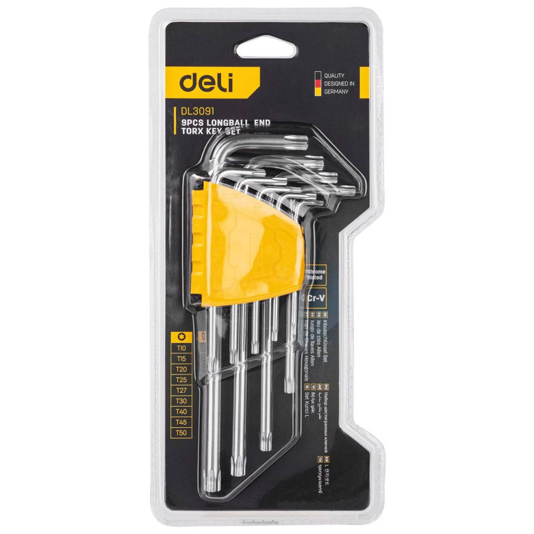 Deli Tools EDL3091 Torx imbuszkulcs készlet, 1,5-10 mm (ezüst) Deli Tools EDL3091 Torx imbuszkulcs készlet, 1,5-10 mm (ezüst)