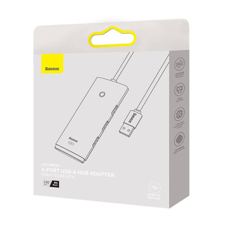 Baseus Lite Series 4 az 1-ben USB - 4x USB 3.0 hub, 1m (fekete) Baseus Lite Series 4 az 1-ben USB - 4x USB 3.0 hub, 1m (fekete)