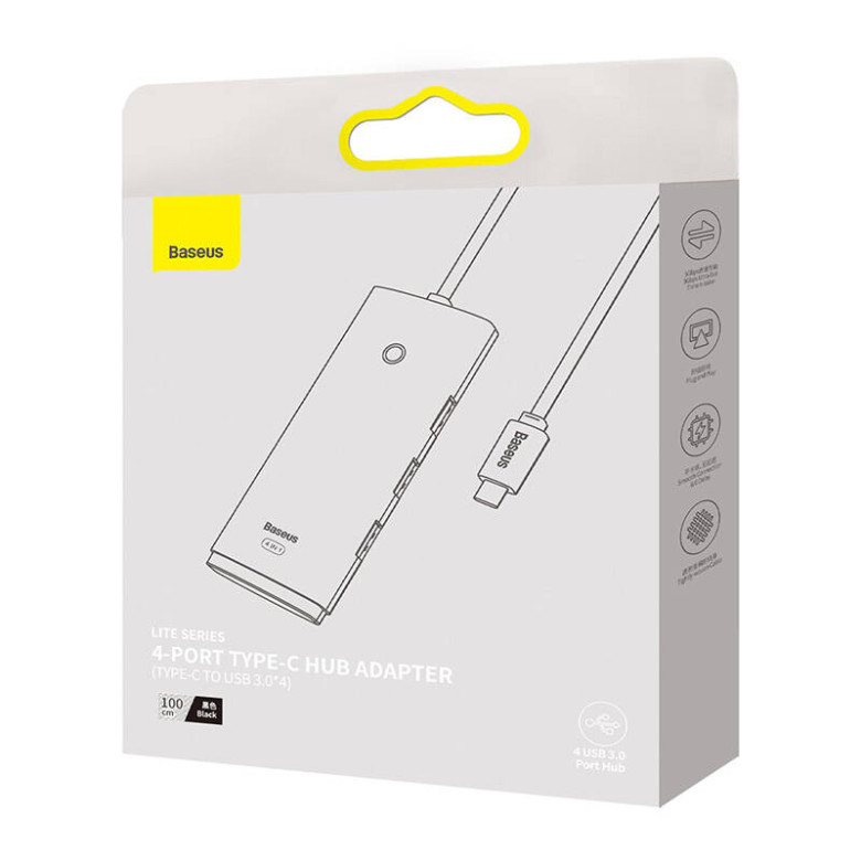 Baseus Lite Series 4 az 1-ben hub, USB-C - 4x USB 3.0 + USB-C, 1m (fekete) Baseus Lite Series 4 az 1-ben hub, USB-C - 4x USB 3.0 + USB-C, 1m (fekete)