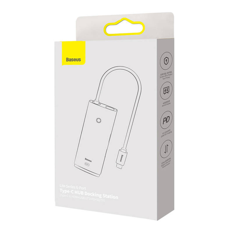 Baseus Lite Sorozat Hub 6 az 1-ben USB-C - 2x USB 3.0 + USB-C PD + HDMI + SD/TF (fekete) Baseus Lite Sorozat Hub 6 az 1-ben USB-C - 2x USB 3.0 + USB-C PD + HDMI + SD/TF (fekete)