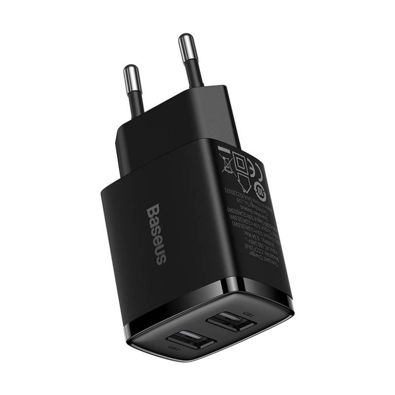 Baseus kompakt gyorstöltő, 2x USB, 10.5W (fekete) Baseus kompakt gyorstöltő, 2x USB, 10.5W (fekete)