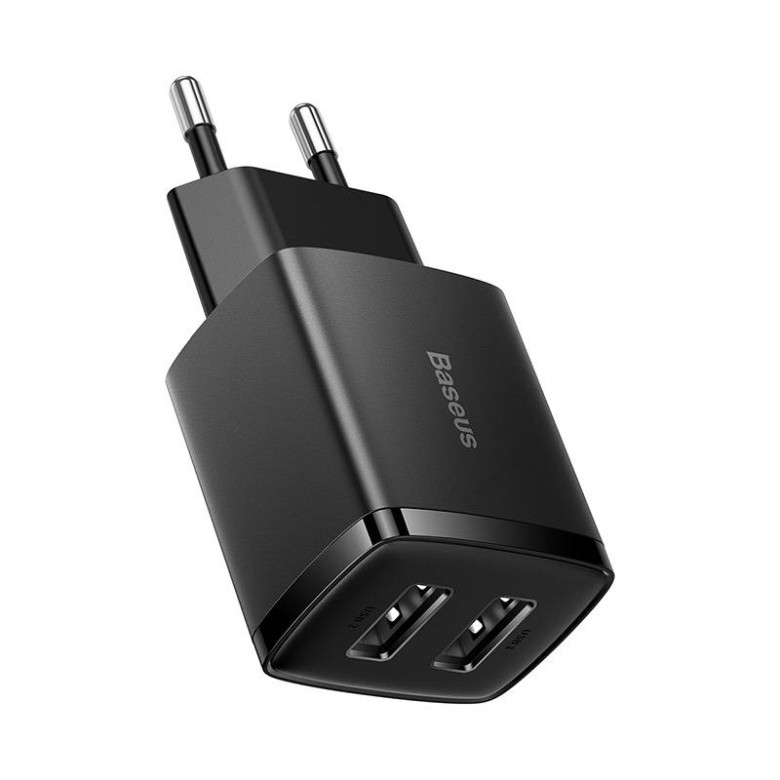 Baseus kompakt gyorstöltő, 2x USB, 10.5W (fekete) Baseus kompakt gyorstöltő, 2x USB, 10.5W (fekete)