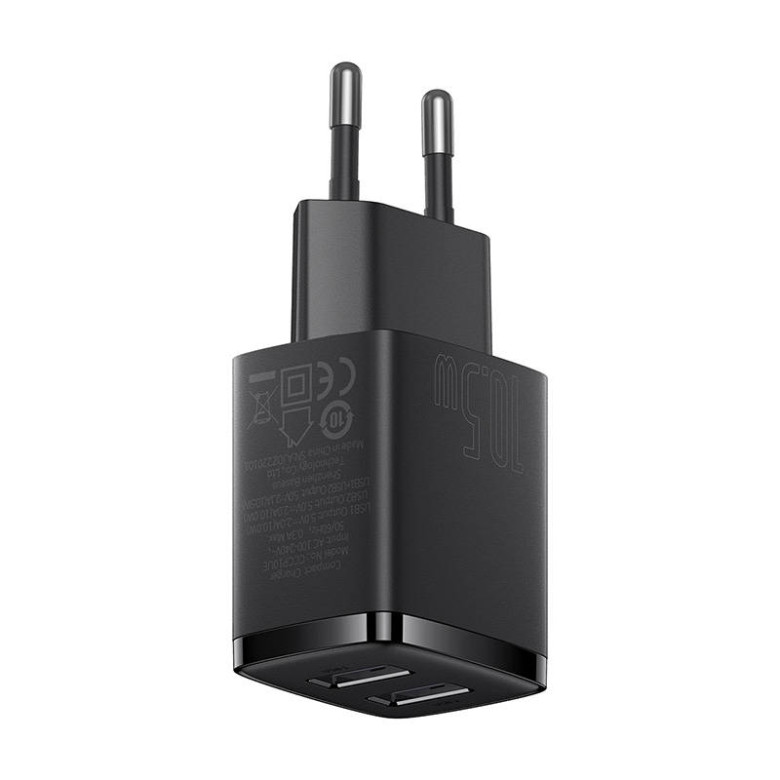 Baseus kompakt gyorstöltő, 2x USB, 10.5W (fekete) Baseus kompakt gyorstöltő, 2x USB, 10.5W (fekete)