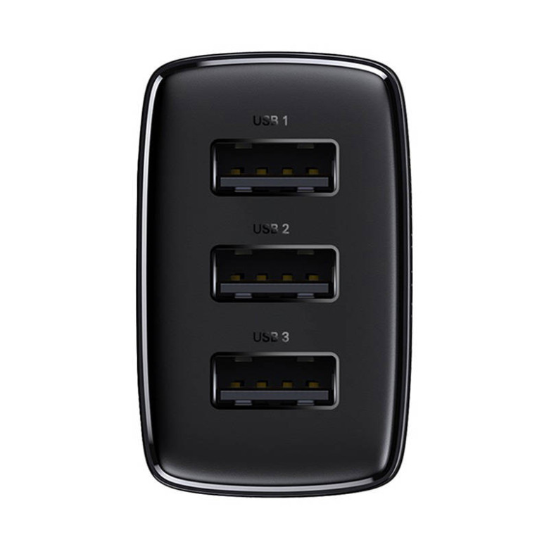 Baseus kompakt gyorstöltő, 3x USB, 17W (Fekete) Baseus kompakt gyorstöltő, 3x USB, 17W (Fekete)