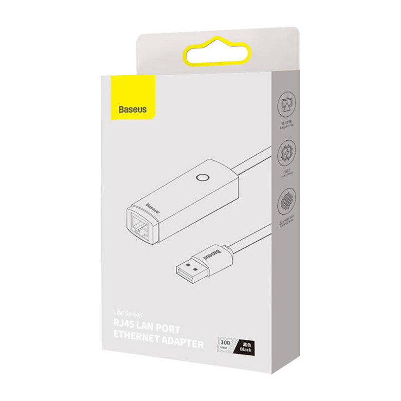 Baseus Lite Series USB – RJ45 hálózati adapter, 100Mbps (fekete) Baseus Lite Series USB – RJ45 hálózati adapter, 100Mbps (fekete)