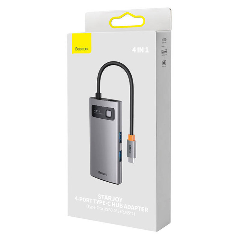 Baseus Metal Gleam Series 4 az 1-ben hub, USB-C - 3x USB 3.0 / Ethernet RJ45 Baseus Metal Gleam Series 4 az 1-ben hub, USB-C - 3x USB 3.0 / Ethernet RJ45