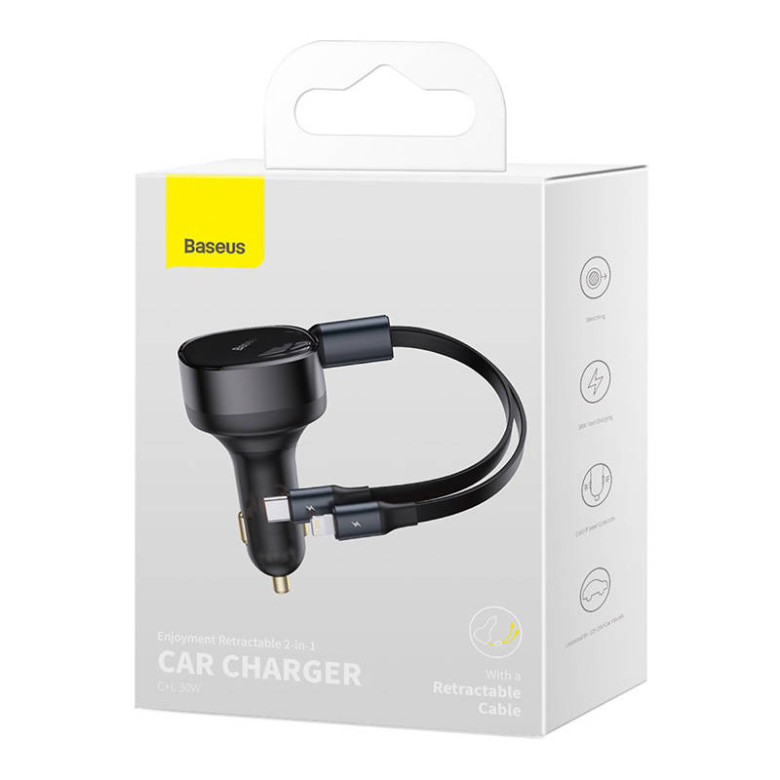 Baseus Enjoyment autós töltő USB-C + Lightning kábellel, 3A, 30W (fekete) Baseus Enjoyment autós töltő USB-C + Lightning kábellel, 3A, 30W (fekete)