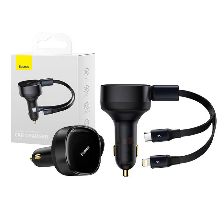 Baseus Enjoyment autós töltő USB-C + Lightning kábellel, 3A, 30W (fekete) Baseus Enjoyment autós töltő USB-C + Lightning kábellel, 3A, 30W (fekete)