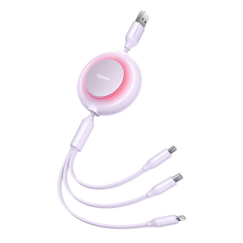 Baseus Bright Mirror 2, 3 az 1-ben Mikro USB / Lightning / USB-C kábel, 3.5 A, 1.1 m (lila) Baseus Bright Mirror 2, 3 az 1-ben Mikro USB / Lightning / USB-C kábel, 3.5 A, 1.1 m (lila)