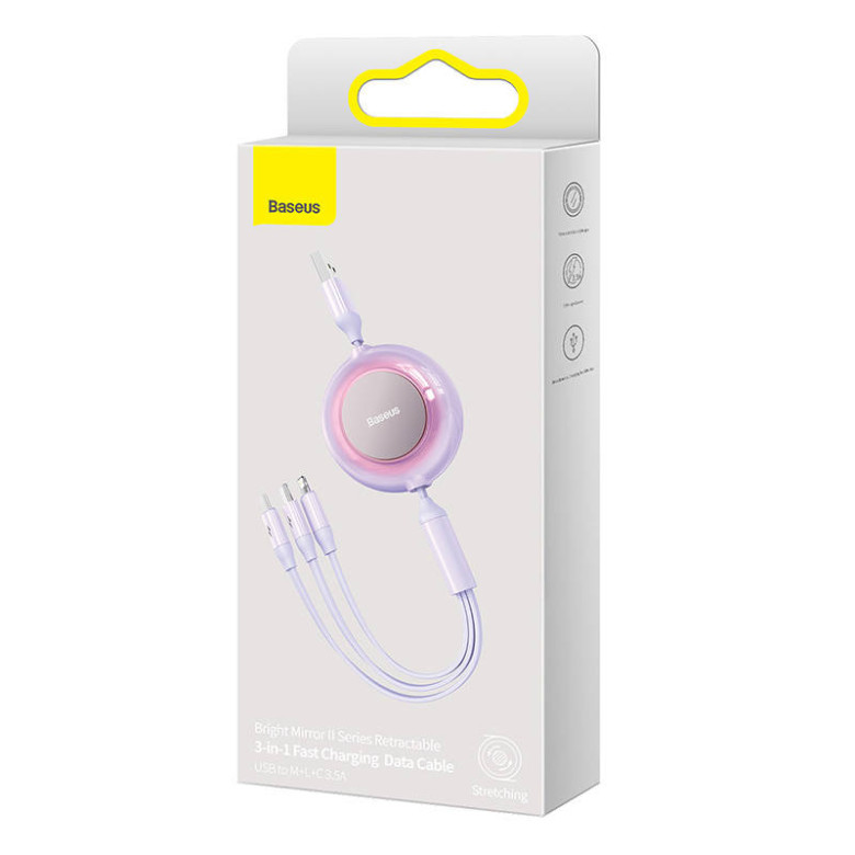 Baseus Bright Mirror 2, 3 az 1-ben Mikro USB / Lightning / USB-C kábel, 3.5 A, 1.1 m (lila) Baseus Bright Mirror 2, 3 az 1-ben Mikro USB / Lightning / USB-C kábel, 3.5 A, 1.1 m (lila)