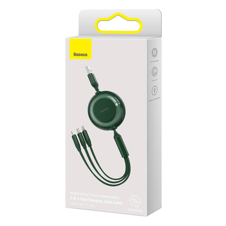 Baseus Bright Mirror 2, 3 az 1-ben Mikro USB / Lightning / USB-C kábel, 3.5 A, 1.1 m (zöld) Baseus Bright Mirror 2, 3 az 1-ben Mikro USB / Lightning / USB-C kábel, 3.5 A, 1.1 m (zöld)